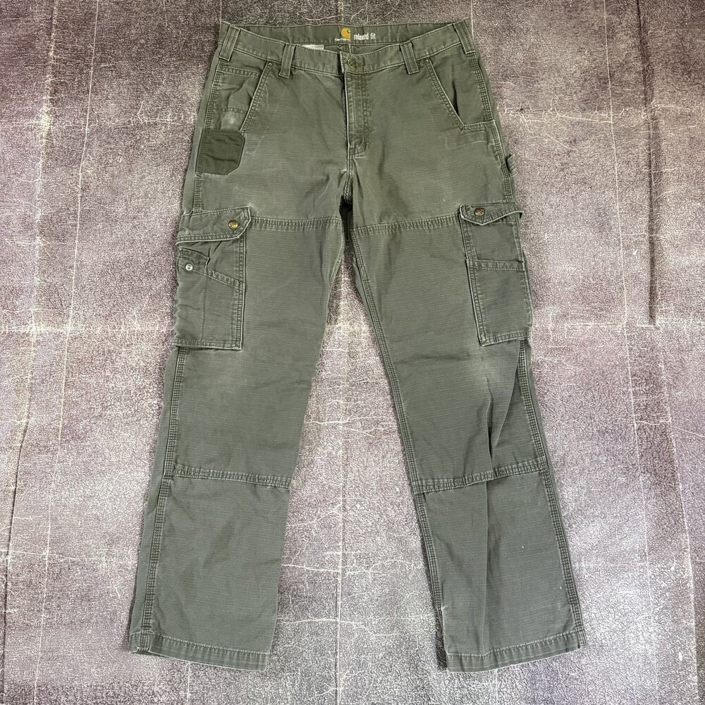 Men's Carhartt Ripstop Double Front Knee Moss MOS Green Cargo Pants Sz 34 X 32